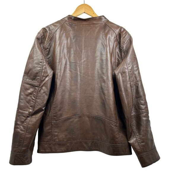 Guess Moto Hoodie Jacket Mens Large Faux Leather Brown Hooded Removable Insert - Picture 5 of 14